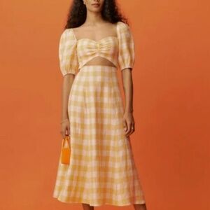 Reformation pompano linen check Midi Dress